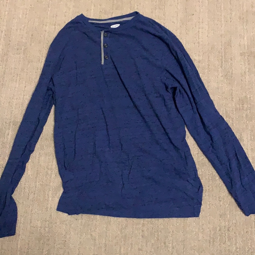 (L) Old Navy Heathered Blue Henley Long Sleeve